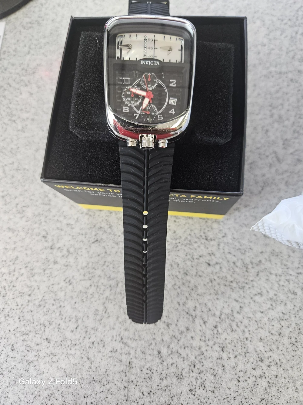 Invicta Men’s Black Chronograph Sport Watch with Red Accents 50mm